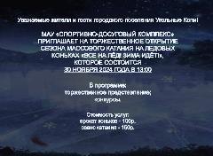 Спортивно-досуговый комплекс посёлка Угольные Копи приглашает всех желающих на торжественное открытие сезона массового катания на ледовых коньках